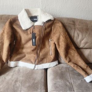 Ready To Ride Shearling Moto Jacket - Camel Collar FashionNova